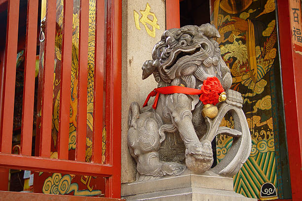 istock Chinese lion at temples entrance 91057892
