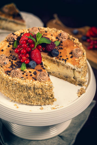 istock Chocolate Caramel Cake With Fresh Berry Fruits 910581386