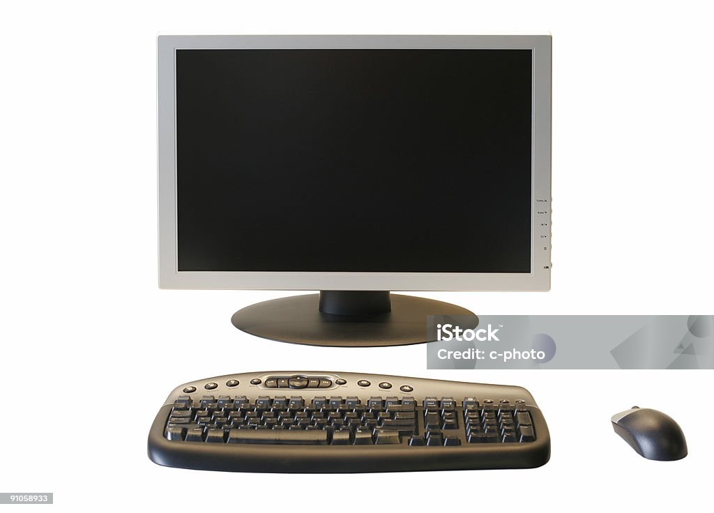 Große LCD-Monitor mit kabelloser Tastatur und Maus spielen - Lizenzfrei Alphabet Stock-Foto