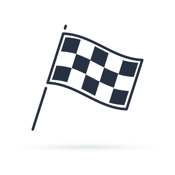 значок вектора линии спортивного флага соревнований - checkered flag starting line sports race flag stock illustrations