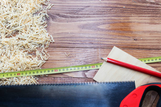 istock working tool carpenter ruler, chisel, pencil, sawdust and shavings 910592474