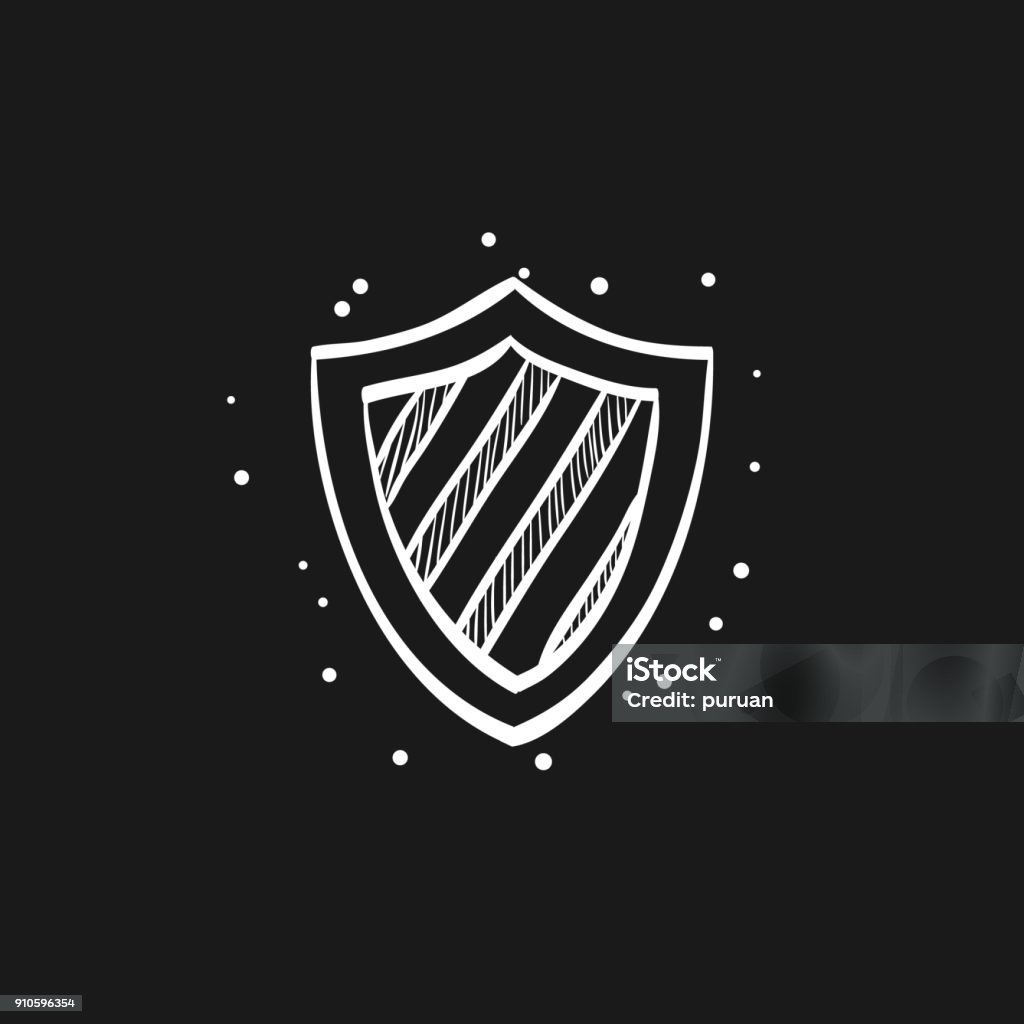 Sketch icon in black - Shield Stripe Stripe shield icon in doodle sketch lines. Protection, safety, guard, computer antivirus Shield stock vector