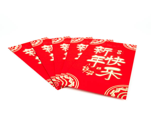 istock Red envelope isolated on white background for gift Chinese New Year. Chinese text on envelope meaning Happy Chinese New Year 910599734