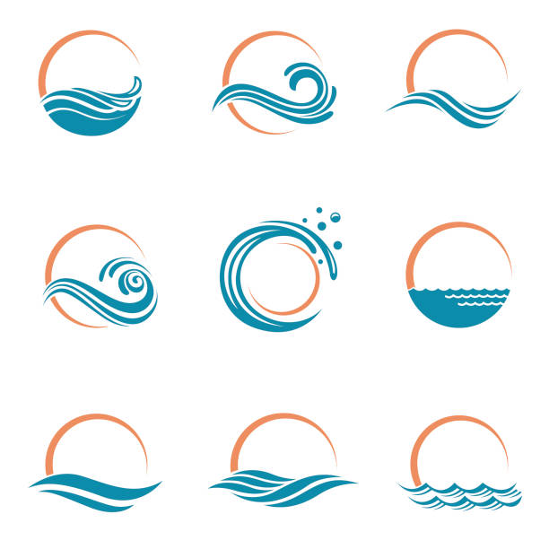 sun and sea icons abstract collection of sun and sea icons sea wake stock illustrations
