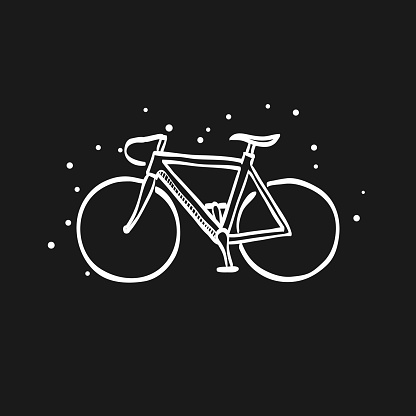 Road bicycle icon in doodle sketch lines. Sport, race, cycling, speed