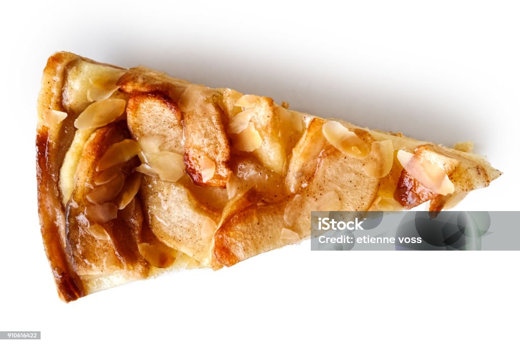 A slice of apple pie isolated on white from above. Apple - Fruit Stock Photo