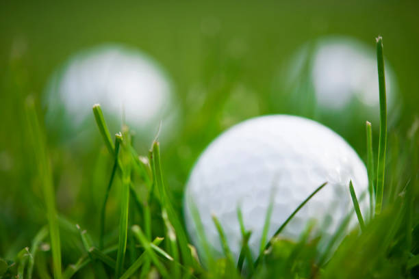 White Golf ball on tee on green grass of golf course