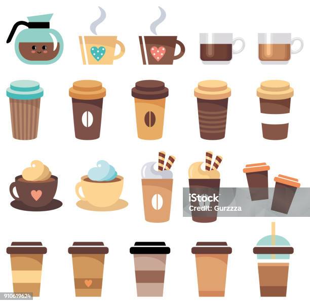 Set Of Cups And Glasses With Coffee Stock Illustration - Download Image Now - Coffee - Drink, Icon Symbol, Coffee Cup