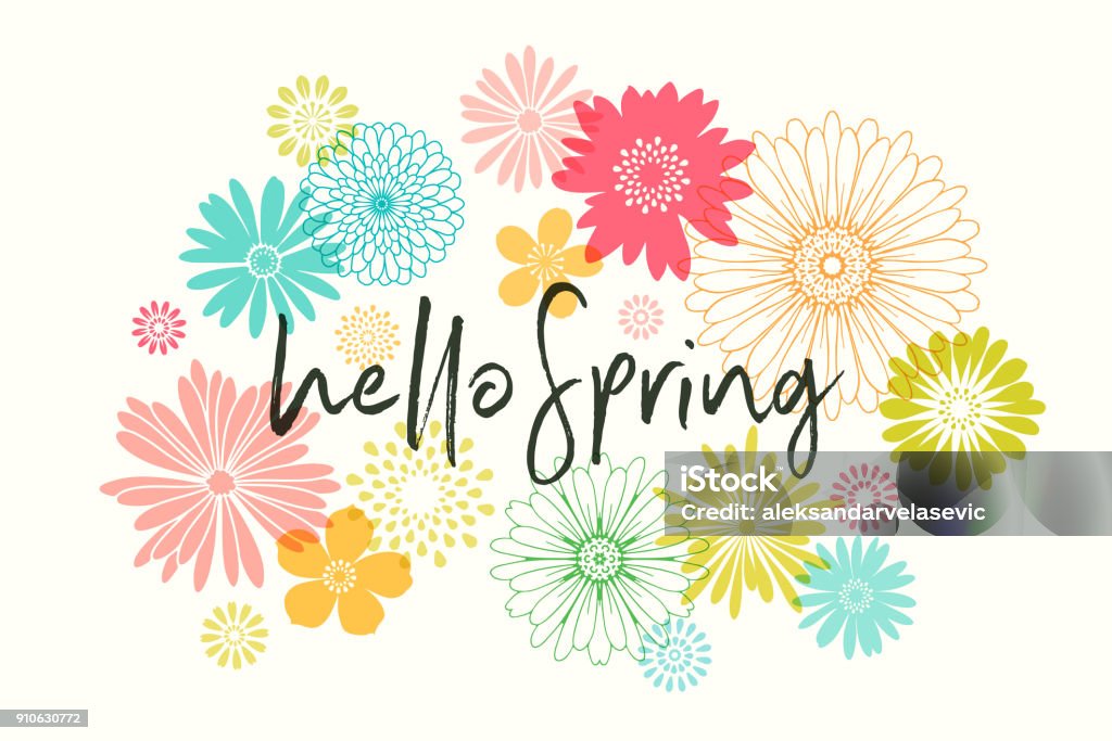 Spring Flowers Colorful graphic flowers illustration. Flower stock vector