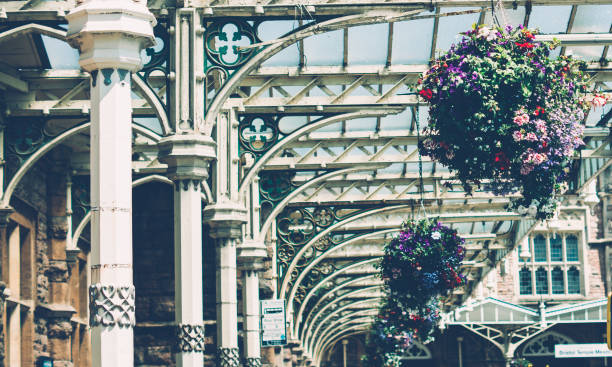 flowers decorations outside train station,Bristol, Somerset, England