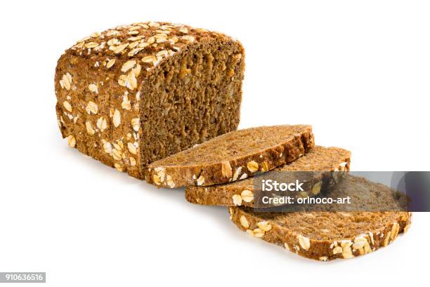 Whole Grain Black Bread Loaf Cutted Isolated On White Background Stock Photo - Download Image Now