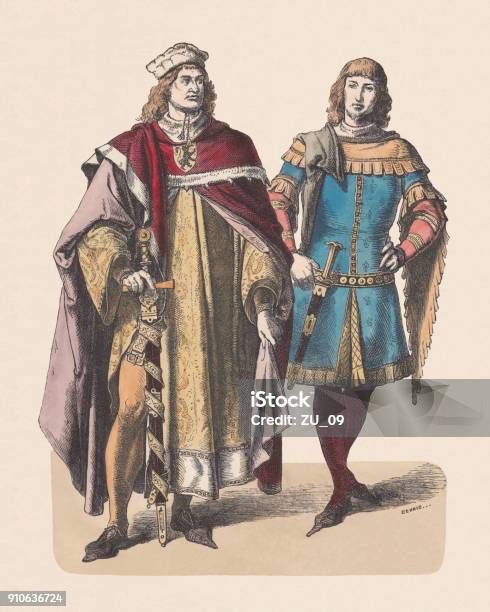 German Elector And Knight 14th Century Handcolored Woodcut Published C1880 Stock Illustration - Download Image Now