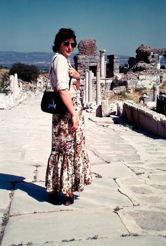 Turkey, June 1974.  A young woman at aTemple near by Ephesus