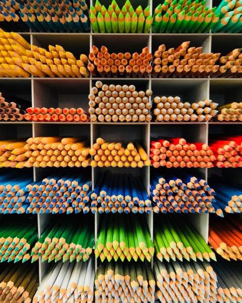 istock Shelves packed with colorful pencils 910654452