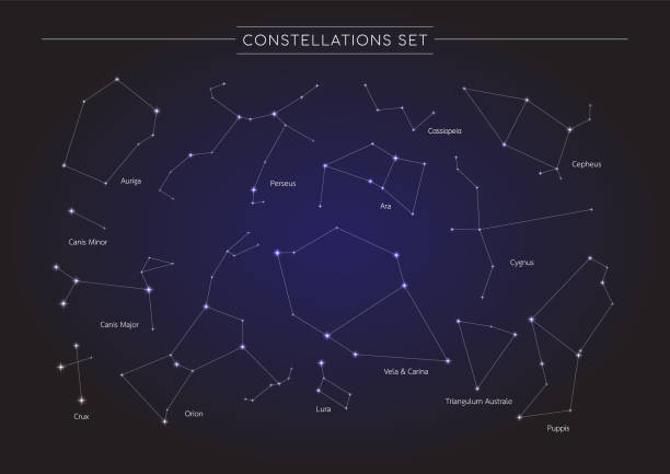 constellation set constellation in cosmos background, group of star in galaxy, astronomy set, vector illustration cassiopeia stock illustrations