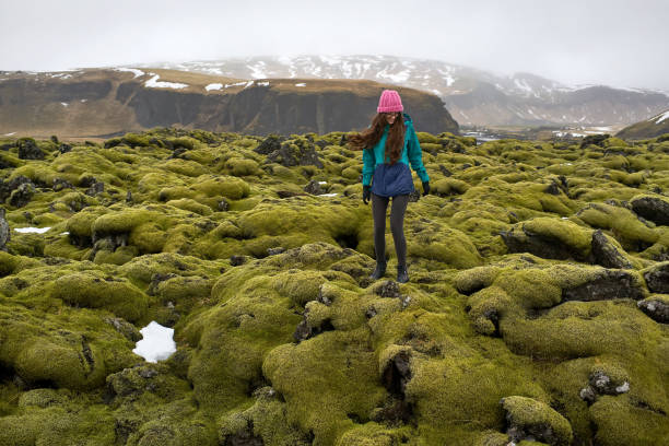 istock Girl posing on moss field 910658896