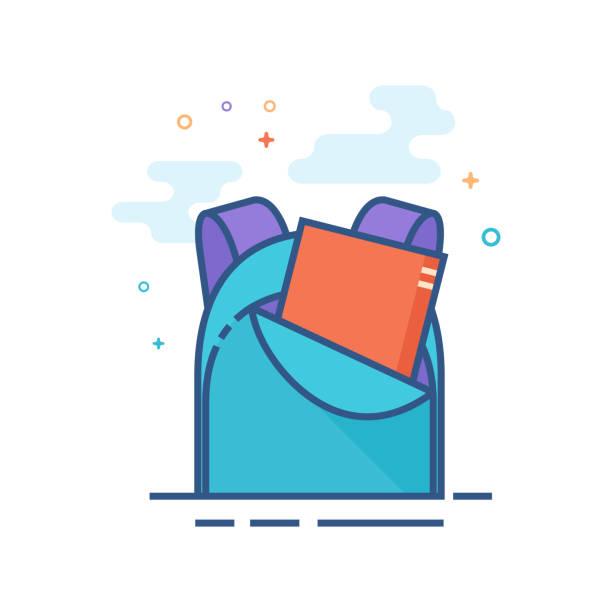 Flat Color Icon - School bag School bag icon in outlined flat color style. Vector illustration. satchel bag stock illustrations