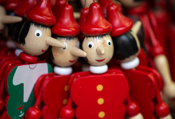 Painted wooden marionette dolls