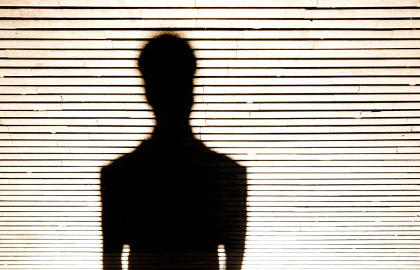 Shadow on a wall in sunny room with window and panel walls, one man alone