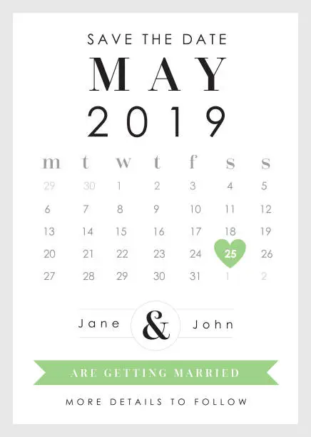 Vector illustration of Save the Date Green Heart theme