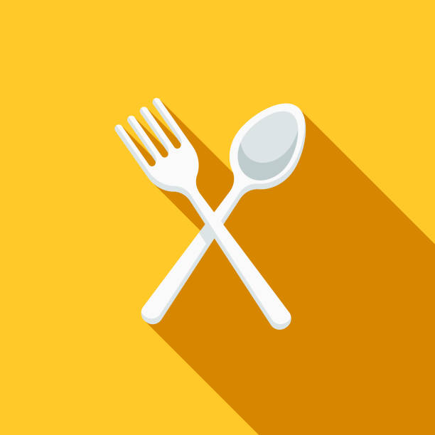 Cutlery Flat Design BBQ Icon with Side Shadow A flat design styled barbecue icon with a long side shadow. Color swatches are global so it’s easy to edit and change the colors. spoon stock illustrations