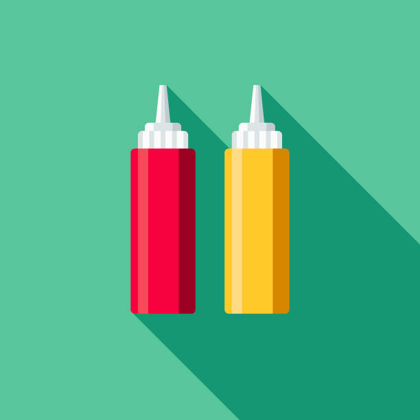 Ketchup & Mustard Flat Design BBQ Icon with Side Shadow vector art illustration