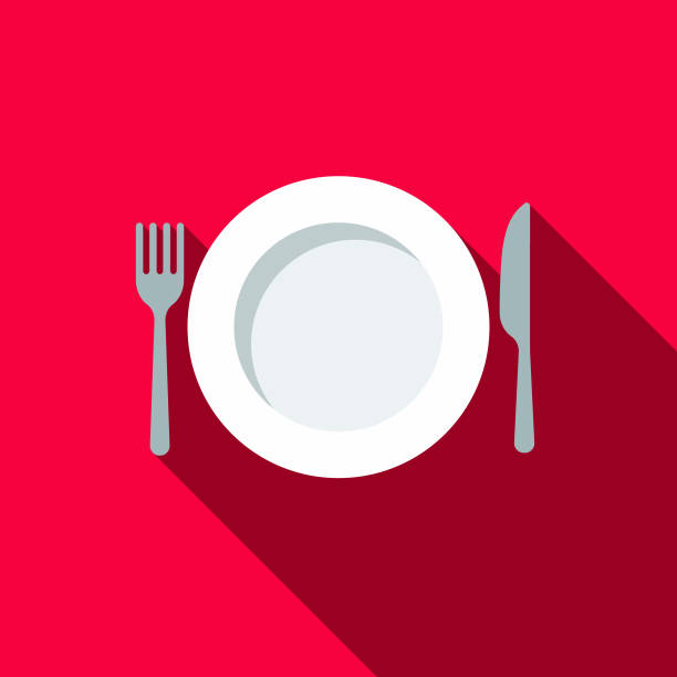 Place Setting Flat Design BBQ Icon with Side Shadow A flat design styled barbecue icon with a long side shadow. Color swatches are global so it’s easy to edit and change the colors. silverware illustrations stock illustrations