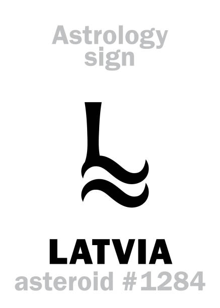 ilustrações de stock, clip art, desenhos animados e ícones de astrology alphabet: latvia, asteroid #1284. hieroglyphics character sign (single symbol). - map the future of civilization