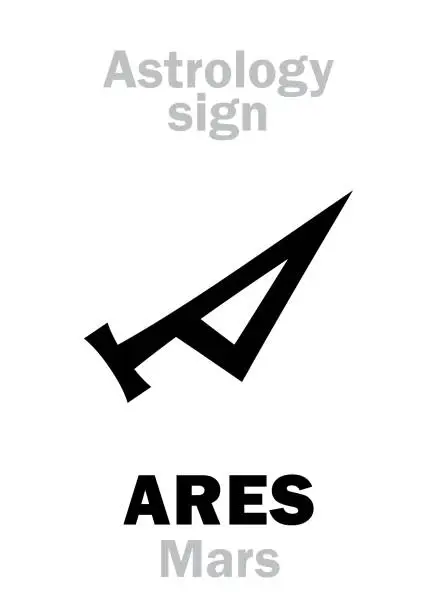 Vector illustration of Astrology Alphabet: MARS (Ares), the planetary star (planet). Hieroglyphics character sign (ancient greek symbol).