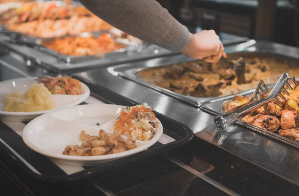istock Stand with meat in the diner with self-service. 910726412