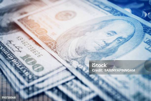 Dollar Bills And Finance And Banking On Digital Stock Market Financial Exchange Stock Photo - Download Image Now