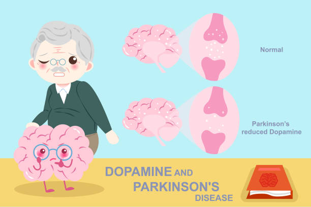 old man with parkinson disease old man with parkinson disease on the blue background thinking fast and slow stock illustrations
