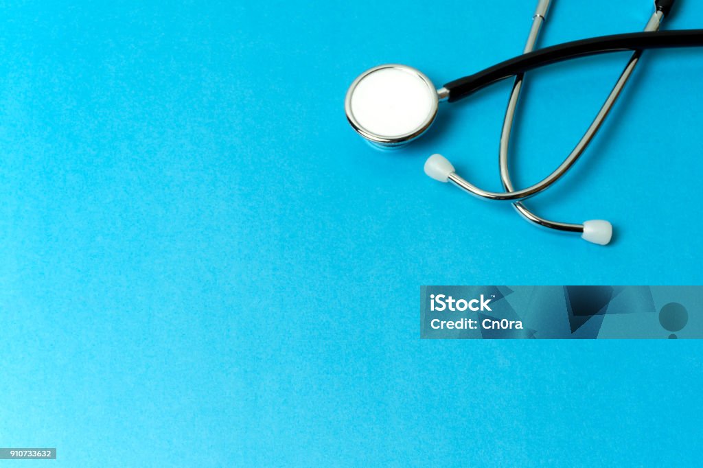 Stethoscope on Blue Background with Copy Space Stethoscope on blue background with copy space - health care and medical concept Stethoscope Stock Photo