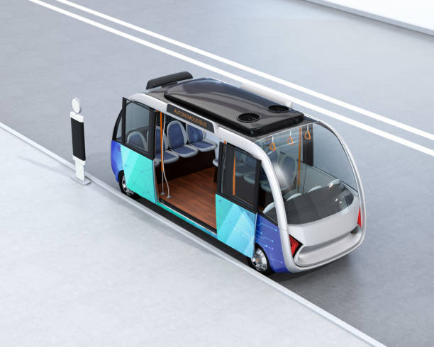 istock Autonomous shuttle bus waiting at bus station 910736060