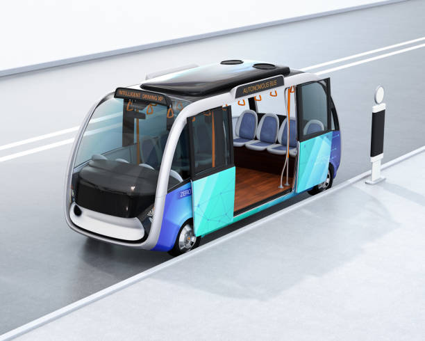istock Autonomous shuttle bus waiting at bus station 910736096