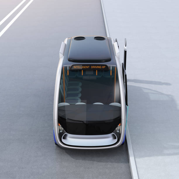istock Front view of autonomous shuttle bus waiting at bus station 910736124