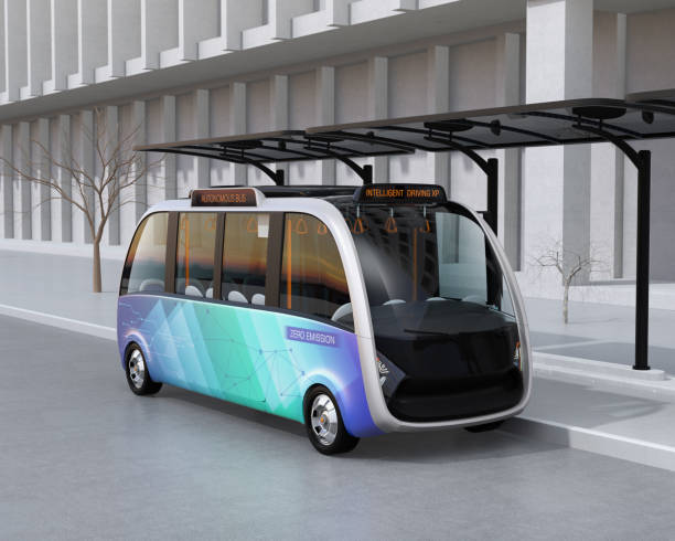 istock Self-driving shuttle bus waiting at bus station 910736150