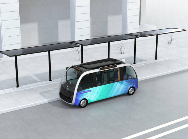 istock Self-driving shuttle bus waiting at bus station 910736414