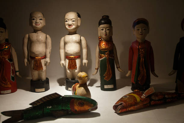 traditional Javanese Wayang Golek theatre puppets being sold as sourvenirs in Java