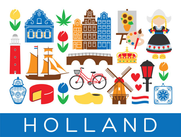 illustrations, cliparts, dessins animés et icônes de néerlandais de voyage icônes repères holland amsterdam pays-bas - culture néerlandaise