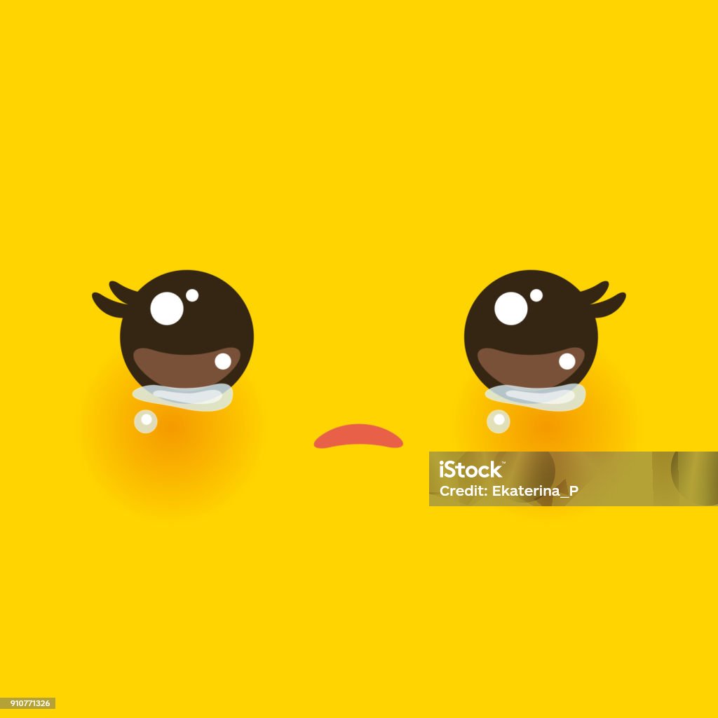 Kawaii Funny Muzzle With Pink Cheeks And Big Eyes Cute Cartoon Crying Face  On Yellow Orange Background Vector Stock Illustration - Download Image Now  - iStock