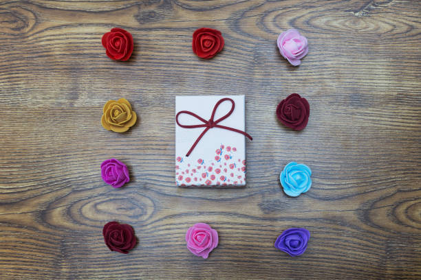 Eco concept gift box, natural paper gift box and paper flower, natural concept gift
