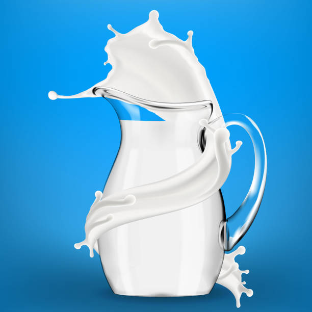 istock Big milk splash with jug of milk three dimentional vector realistic illustration 910782334