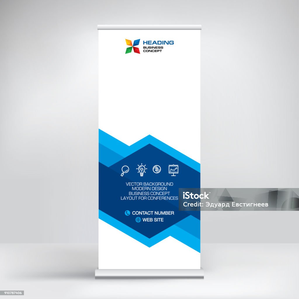 Roll-up banner, stand vector. Graphic template for posting photos and text decoration of exhibitions, conferences, seminars, advertising, business concept. EPS 10 Web Banner stock vector