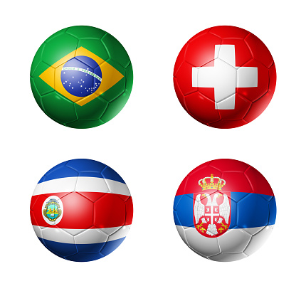 Banderas de grupo E de fútbol 2018 Rusia en balones de fútbol photo