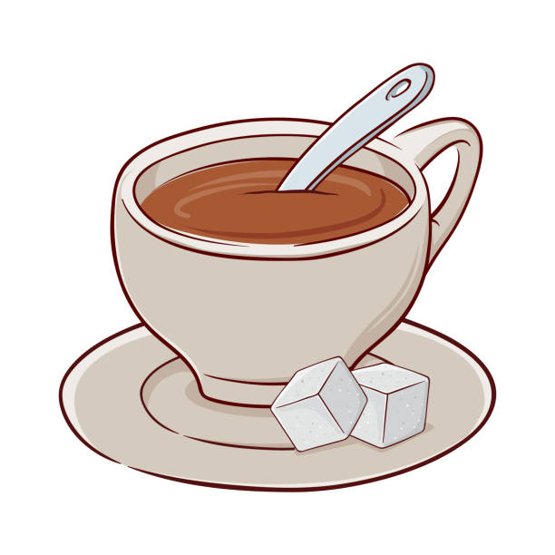 Cup Of Tea With Sugar Cubes And Spoon Stock Illustration - Download Image  Now - Cartoon, Spoon, Tea Cup - iStock
