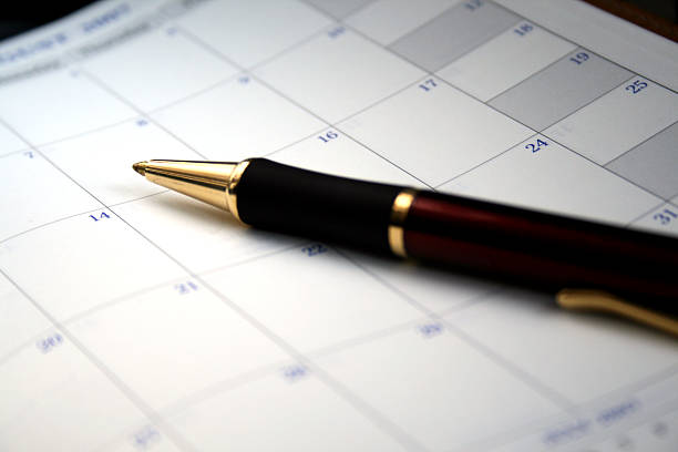 istock Appointment Book Blank with Gold Pen 91079550