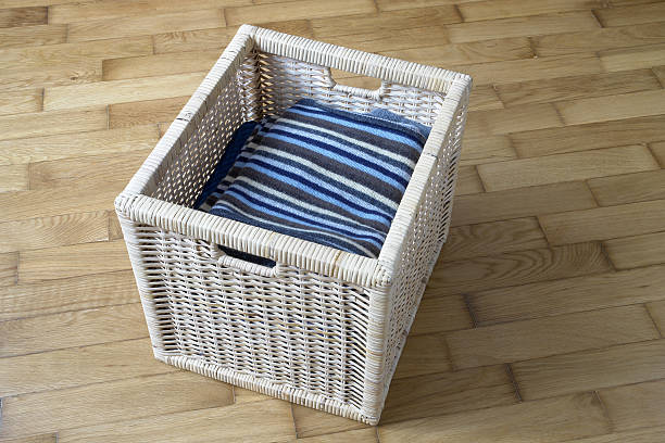 istock End of season, wicker basket with warm clothes 91079581