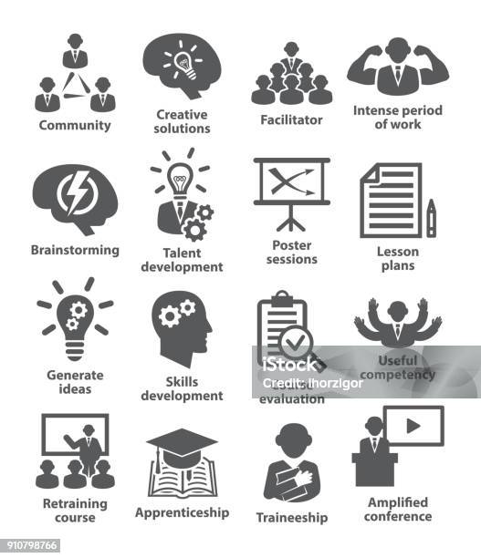 Business Management Icons Pack 31 Stock Illustration - Download Image Now - Icon Symbol, Trainee, Education Training Class