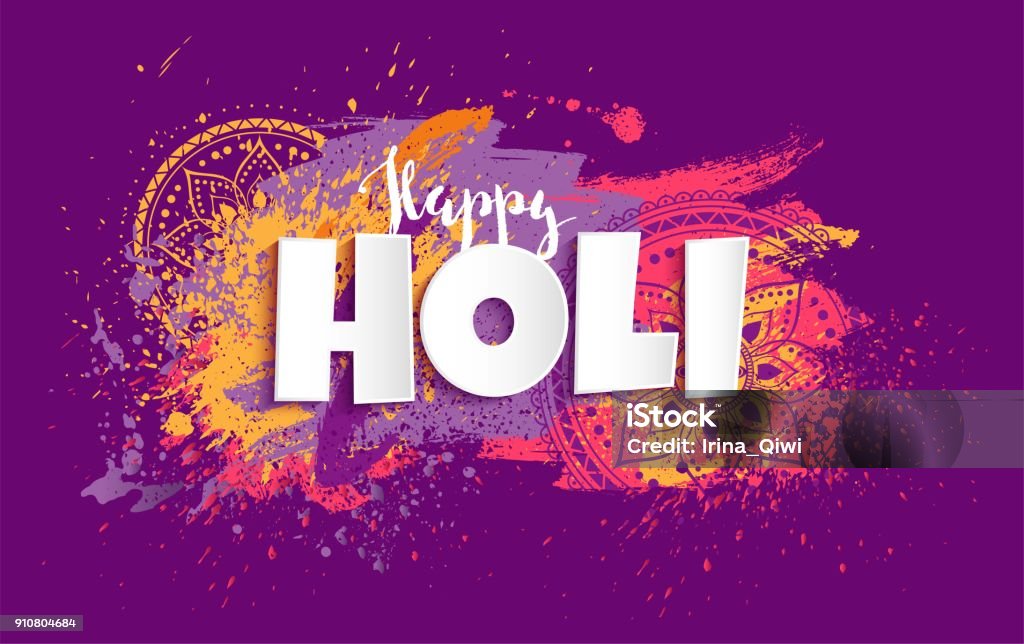 Happy Holi design avec peinture colorée éclabousse. - clipart vectoriel de Holi libre de droits